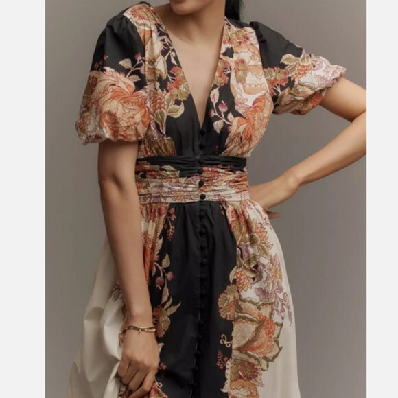 Anthropologie The heynasreen Katerina Button-Front Dress Floral Size M NWT - Picture 2 of 9